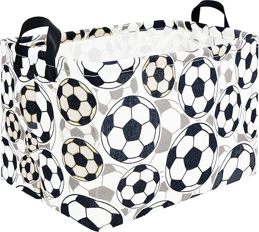 Rectangle Storage Basket with Handles,Collapsible Storage Bin, Gift Basket, Books Box, Room Decor(Soccer)
