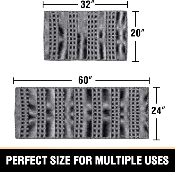 H.VERSAILTEX Waffle Bath Mat Super Absorbent Bathroom Mats Non Slip Bath Rugs for Bathroom Floor Machine Washable Ultra Soft Bathroom Rugs for Beside Tub, (32 x 20 Plus 24 x 60 - Inches, Grey)