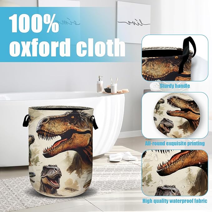 Dinosaur Laundry Basket, Laundry Hamper Collapsible Oxford Cloth with Handle Clothes Toy Storage Bin for Bathroom Laundry Room Bedroom 15.7 X 20 Inch