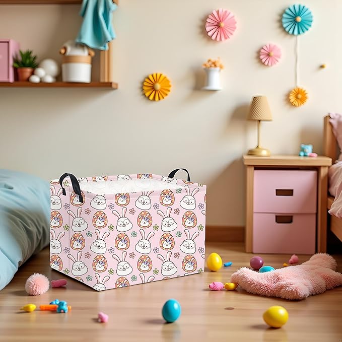 Easter Basket Bunny Pink Baby Girls Cute Kids Toy Storage Bin Organizer Shelf Book Rabbit Room Decor (Pink Rabbit)