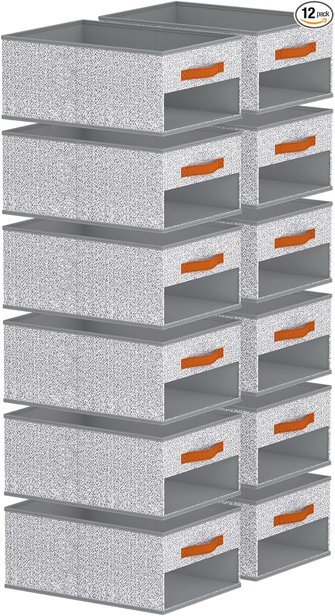 Closet Organizers and Storage - 12 Pack Storage Bins Baskets for Organization Foldable Closet Organizer with Clear Window & Handles for Clothes, Toys, Towels, Small Essential(Ant Light Gray)