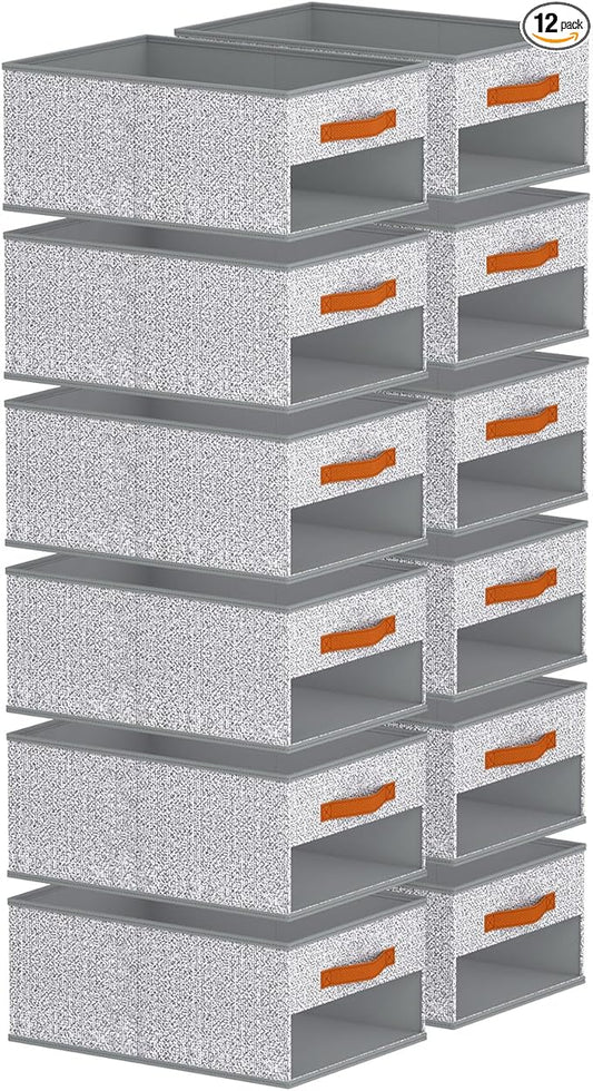 Closet Organizers and Storage - 12 Pack Storage Bins Baskets for Organization Foldable Closet Organizer with Clear Window & Handles for Clothes, Toys, Towels, Small Essential(Ant Light Gray)