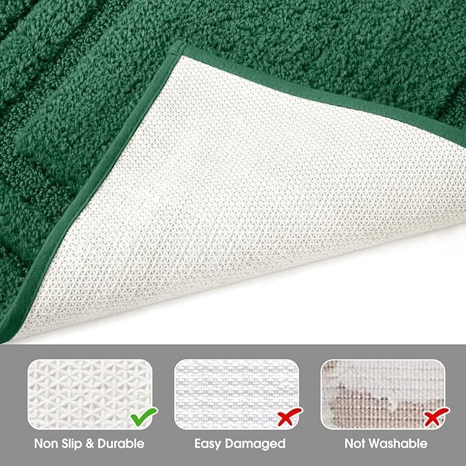 HOMEIDEAS Bathroom Rugs Sets 3 Piece, Super Soft and Absorbent Non Slip Microfiber Toilet Bath Mat with U-Shaped (Dark Green)