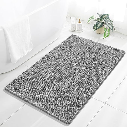 Gray Bathroom Rugs 36"x60" - Large Plush Chenille Non-Slip Runner Bath Mat - Absorbent, Washable, Soft Decor for Shower, Sink, Tub, Floor, Home Accessories