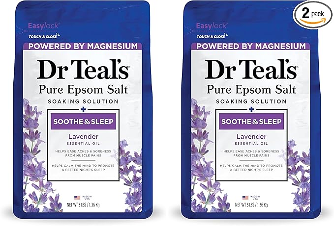 Dr Teal's Epsom Salt, Lavender, 3lbs, Pack of 2 | Soothe & Sleep | Soaking Solution