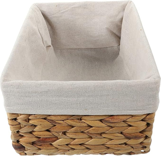 Handcrafted Straw Storage Basket with Liner Multifunctional Woven Organizer for Desktop Sundries Snacks Cosmetics for Home Office Nursery Kitchen Bathroom Use