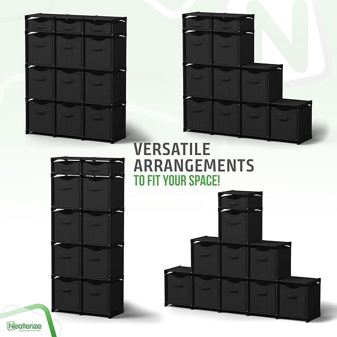 12 Cube Storage Organizer With Bins Included - Closet Storage With 12 Storage Bins - Easy To Assemble Storage Unit With Drawers - Closet Organization For Clothes, Bedroom, Nursery, & Toys (Black)