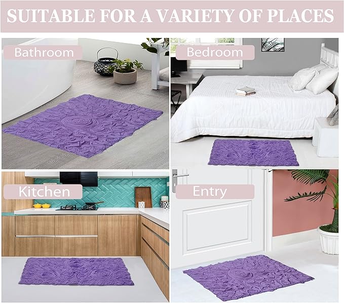 Home Weavers Bell Flower Collection 100% Cotton Tufted Bath Rugs, Extra Soft and Absorbent Bath Rugs, Non-Slip Bath Mats, Machine Washable, Bath Mats for Bathroom Floor, 17"x30" Slice Rug, Purple