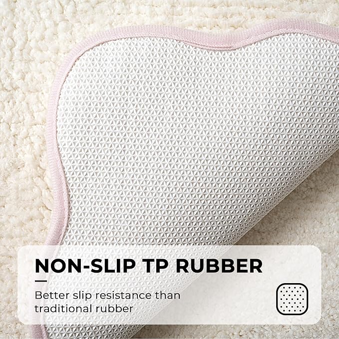 GRANNY SAYS Waved Pink Bathroom Rugs, 36" x 24", Non-Slip Bath Mats for Bathroom, Plush Shag Absorbent Microfiber Ultra Soft Scalloped Bath Mat, Cute Washable Rug for Tub, Shower, Bedroom