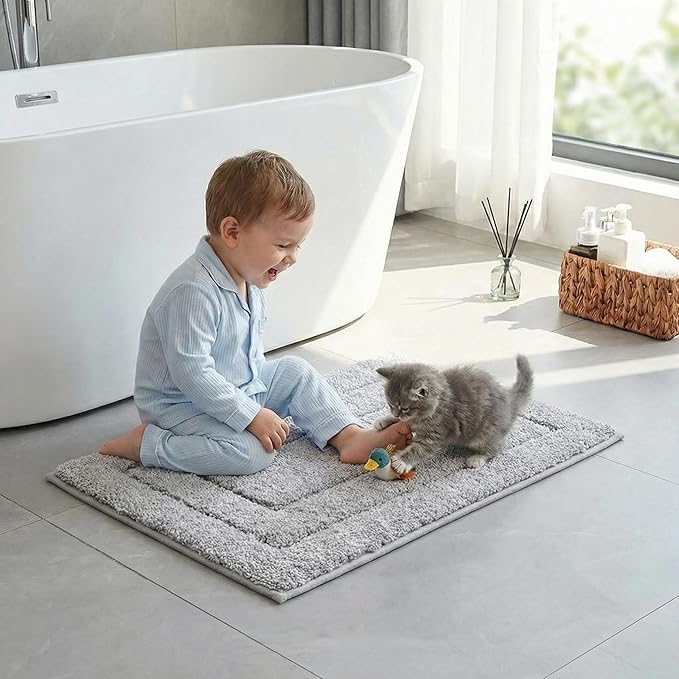 GRANNY SAYS Gray Bathroom Rug, Bath Mat for Bathroom Non-Slip, Super Soft and Water Absorbent, Microfiber Bath Rug, Machine Wash Dry, Bath Rug for Floor, Tub and Shower, 32" x 20"