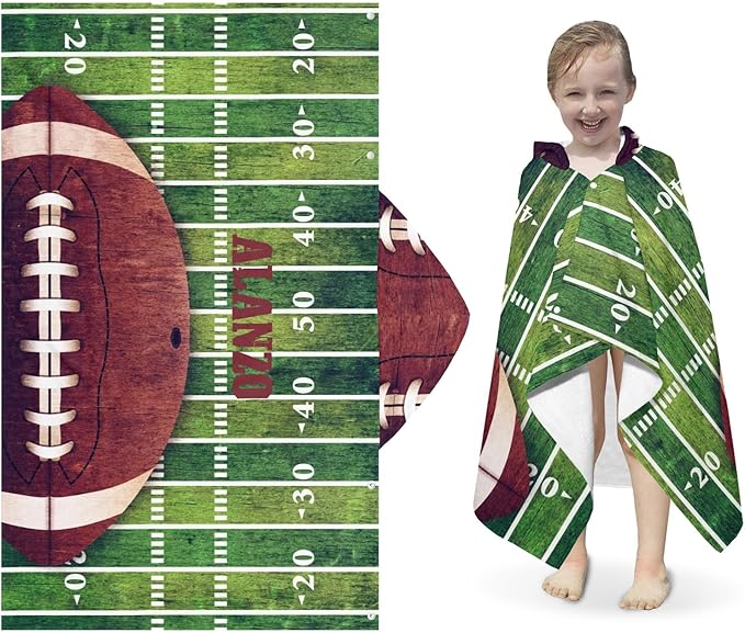 Hooded Towels for Kids 3-10 Yrs Retro American Football Field Kids Bath Towels Hooded Beach Towel Wrap Bathrobe Blanket Boys Gift for Shower