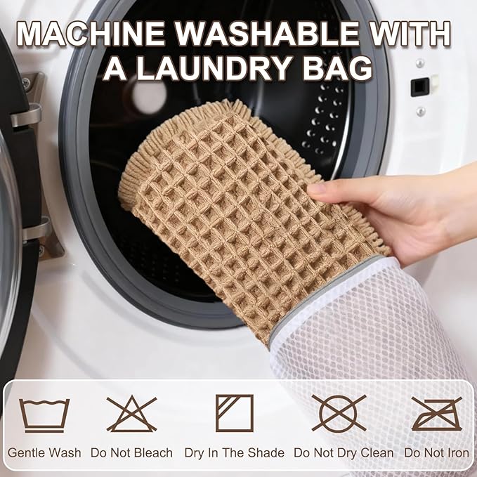 Hiasan Set of 2 Waffle Bath Mat, Super Absorbent Non Slip Bathroom Boho Rug with Tassels, Machine Washable Bath Mats for Bathroom, Ultra Soft Rubber Backed Rug, Brown, 16" x 24" + 20" x 32"