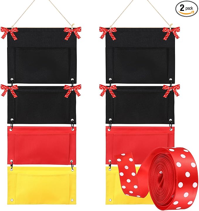 2 Pcs Fish Extender Cruise Hanging Organizer with 4 Pockets and 5 Yard Red Polka Dot Ribbon Travel Door Area Cabin Storage Bag 2026 Fe for Exchange Gift Pixie Dusting(Black,Red,Yellow)