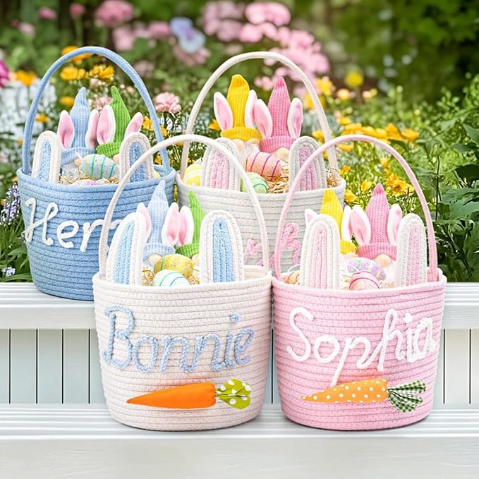 Personalized Easter Basket for Kids, Custom Name Easter Bunny Basket, Baby Name Gift