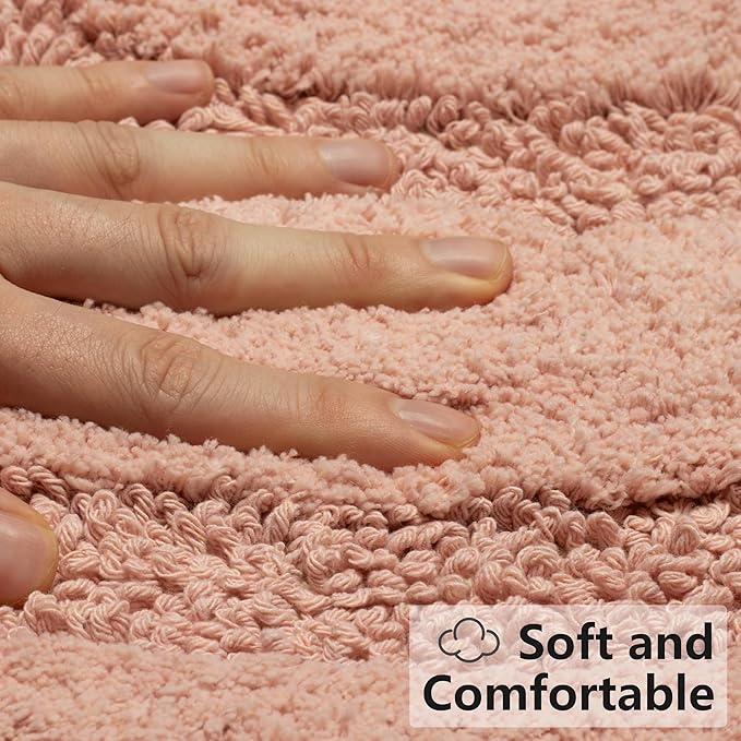 Half Circle Boho Rug with Tassels for Bedroom Extra Soft Cotton Blush Pink Bath Rugs Beautiful Handcrafted Crochet Boho Bathroom Rugs Non-Slip Absorbent Washable Cute Bath Mat for Bathroom Home Decor