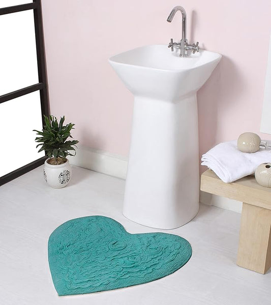 Home Weavers Bell Flower Collection 100% Cotton Tufted Bath Rugs, Extra Soft and Absorbent Bath Rugs, Non-Slip Bath Mats, Machine Washable, Bath Mats for Bathroom Floor, 25"x25" Heart, Turquoise