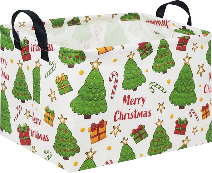 Rectangular Christmas Basket Tree Christmas Gift Baskets for Families Cute Baby Storage Bin Kids Storage Bin Toy Organizer Box Christmas Room Decor for Christmas Parties(Merry Christmas)
