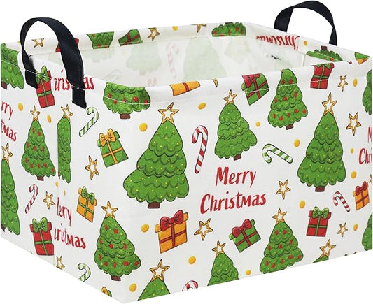 Rectangular Christmas Basket Tree Christmas Gift Baskets for Families Cute Baby Storage Bin Kids Storage Bin Toy Organizer Box Christmas Room Decor for Christmas Parties(Merry Christmas)