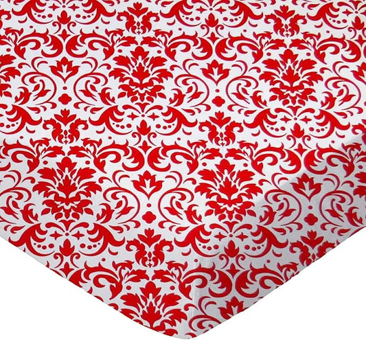 SheetWorld Baby Fitted Bassinet Sheet 15 x 33 inches, 100% Cotton Woven Sheet, Unisex Boy Girl, Red Damask, Made in USA