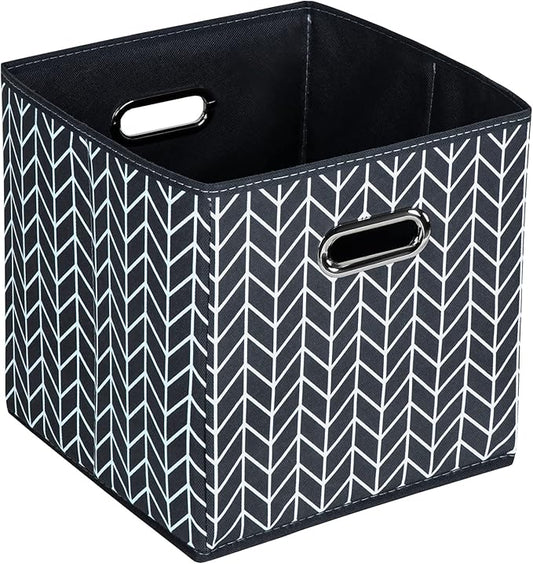 Black Foldable Storage Cubes Bins , Fabric Storage Box Cubes Organizer Baskets with Dual Handles for Home Organizer (Grey Wave)