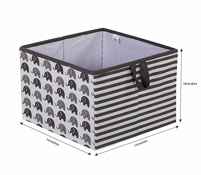 Bacati - Large Storage Tote Elephants White/Grey 14 x 14 x 10 inches