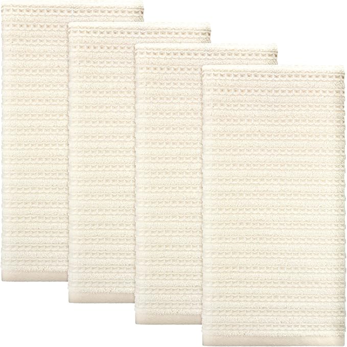 4 Pack Cream Hand Towels Waffle Striped Pattern 100% Cotton Soft Hand Towels for Bathroom 13 x 29 Inch Absorbent Waffle Washcloths for Bathroom Kitchen