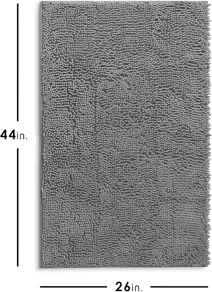 Hearth & Harbor Bathroom Rugs, Chenille Bath Mat - Machine Washable Bath Mats for Bathroom Non-Slip Backing Rubber, Quick Dry Bathroom Mat, 26 x 44 - Frost Grey