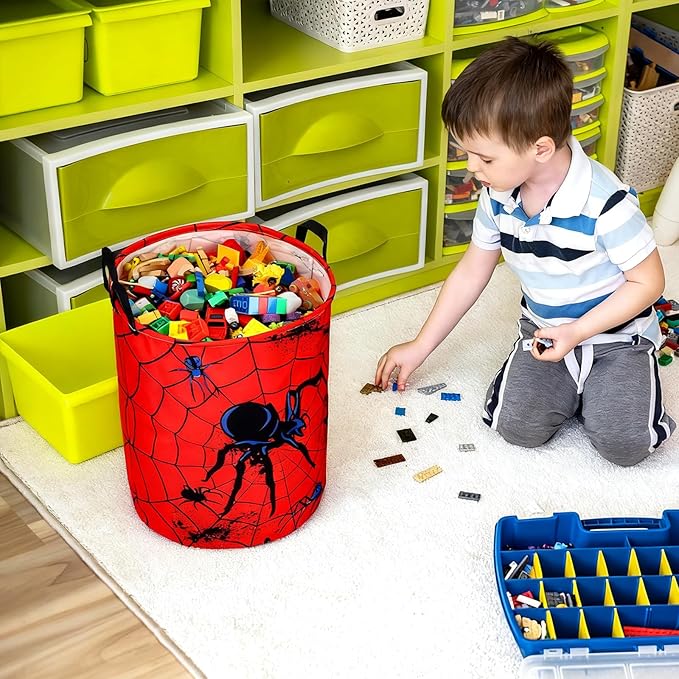 2 Pcs Spider Laundry Hamper Basket Spider Bedroom Decor Large 17.3 x 13.8 Inch Round Collapsible Toy Storage Organizer Basket with Waterproof Layer for Closet Playroom Nursery Toy Dirty Cloth