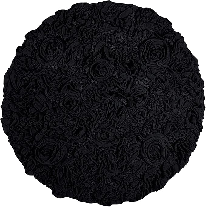 Home Weavers Bell Flower Collection 100% Cotton Tufted Bath Rugs, Extra Soft and Absorbent Bath Rugs, Non-Slip Bath Mats, Machine Washable, Bath Mats for Bathroom Floor and Tub, 22" Round, Black