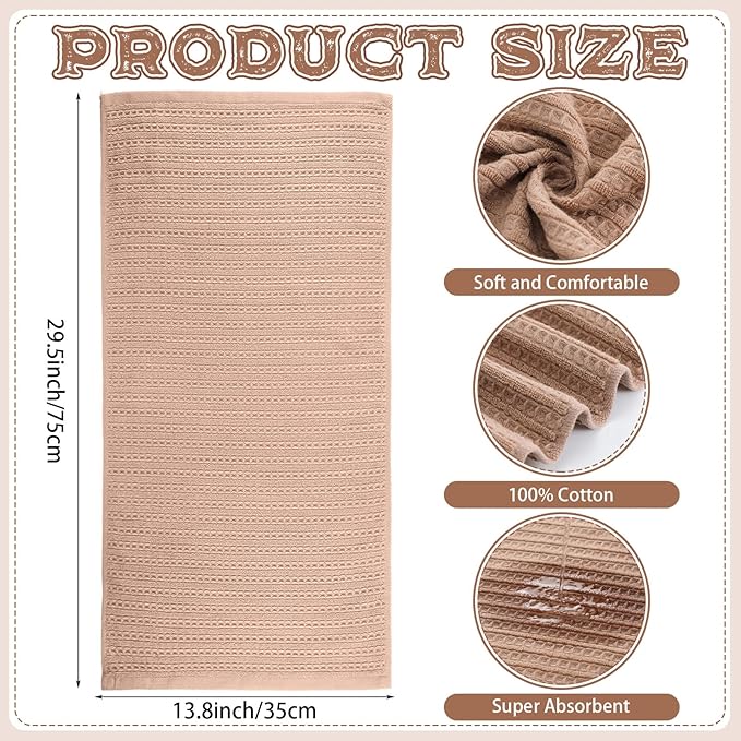 4 Pack Brown Hand Towels Waffle Striped Pattern 100% Cotton Soft Hand Towels for Bathroom 13 x 29 Inch Absorbent Waffle Washcloths for Bathroom Kitchen