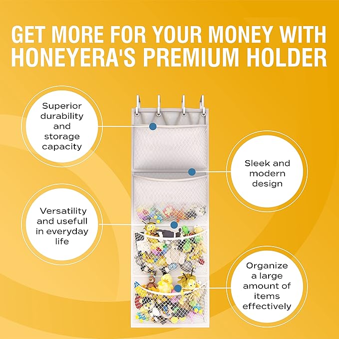 Honeyera The Original Stuffed Animal Storage (Patented) - Over Door Organizer for Stuffies, Baby Ideas Holder, Toy Plush Hammock Hanging Net Big Girls Toddler Large Bag Animals Stuffy Behind