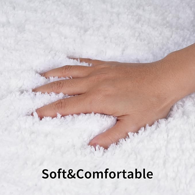 3 Pieces Luxury Bathroom Rug Set with U-Shaped Toilet Rug, Non-Slip Rubber Bottom, Thick Microfiber Fluffy Plush, Water Absorption, Quick Dry, Ultra Soft, Bath Mats for Bathroom, Tub(White)