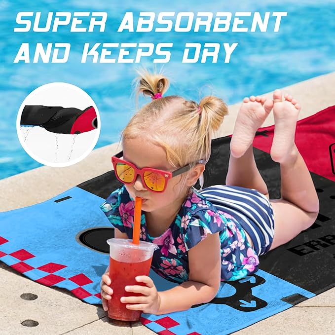 Hooded Towels for Kids -Toddler Beach Towel- Super Absorbent & Quick Dry 100% Cotton 35x60 Inch - to Kid Ages 3-12-Video Game/Gaming Pattern Design
