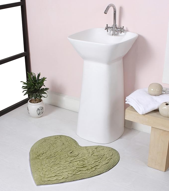 Home Weavers Bell Flower Collection 100% Cotton Tufted Bath Rugs, Extra Soft and Absorbent Bath Rugs, Non-Slip Bath Mats, Machine Washable, Bath Mats for Bathroom Floor and Tub, 25"x25" Heart, Green