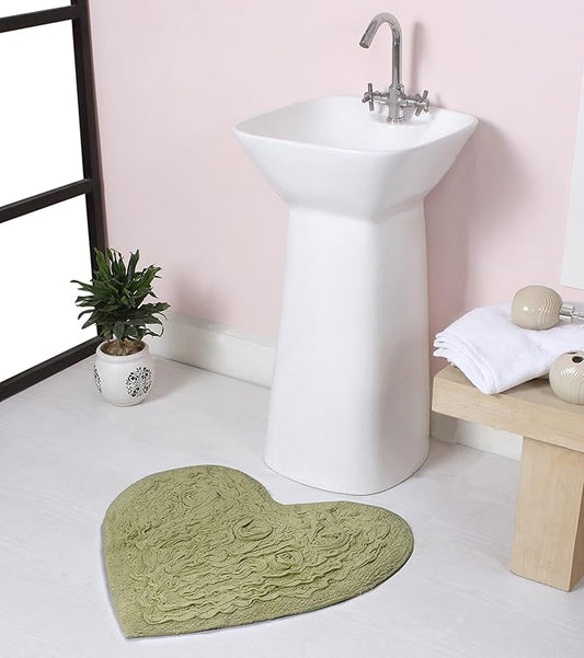Home Weavers Bell Flower Collection 100% Cotton Tufted Bath Rugs, Extra Soft and Absorbent Bath Rugs, Non-Slip Bath Mats, Machine Washable, Bath Mats for Bathroom Floor and Tub, 25"x25" Heart, Green