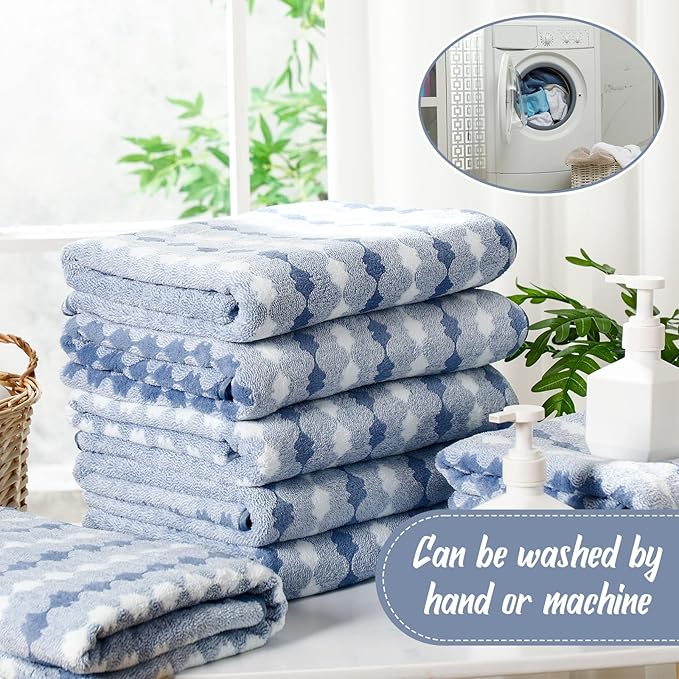 16 Pack Microfiber Bath Towels Bulk 27'' x 60'' Oversized Size Bath Towel Highly Absorbent Extra Large Soft Drying for Shower Beach Winter Salon Sport Gym Party (Cone,Blue)