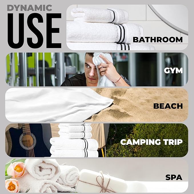 8-Piece Premium Towel Set, 2 Bath Towels, 2 Hand Towels, and 4 Wash Cloths, 100% Ring Spun Cotton Highly Absorbent Towels for Bathroom, Gym, Hotel, and Spa