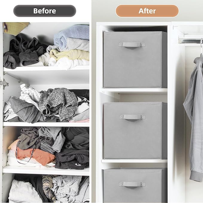 STORAGE MANIAC Storage Cubes, 13 Inch Collapsible Storage Bins with Handles, 4 Pack Fabric Foldable Bins for Organization, Durable Storage Bins for Closet, Shelves, Offices, Toys, 4-Pack Grey