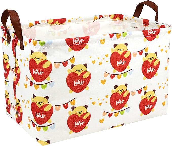 Valentine's Day Basket Gift for Empty Cute Heart Large Storage Bin for Kid and Baby Room Décor (Cat Love)