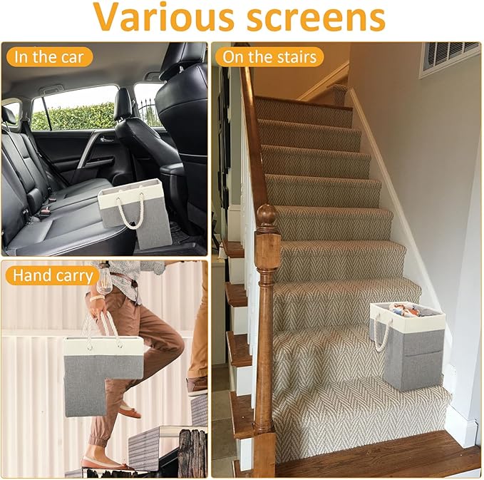 1 Pc Stair Basket for Stairs with Handle, Staircase Baskets for Carpeted and Wooden Stair,16" Step Storage Laundry basket for Stairs, Toys, Clothes, Books, Tools, Magazine, with Hard Board, Anti-slip