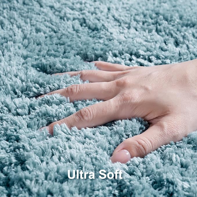 3 Pieces Luxury Bathroom Rug Set with U-Shaped Toilet Rug, Non-Slip Rubber Bottom, Thick Microfiber Fluffy Plush, Water absorption, Quick Dry, Ultra Soft, Bath Mats for Bathroom, Tub(Lake Blue)