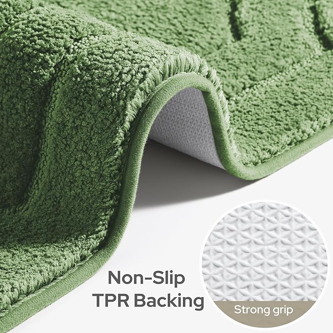 HOMEIDEAS Bathroom Rugs Sets 2 Piece, Extra Soft and Absorbent Microfiber Plush Bath Mat with Non Slip Backing(Sage Green)