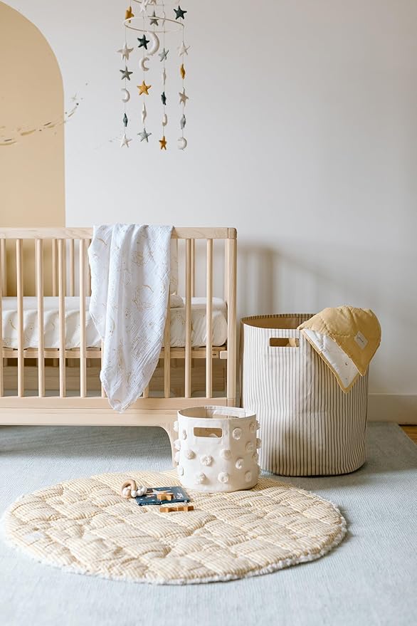 Pehr Pom Pom Basket, Pint (Natural) | 100% Cotton Canvas Storage for Nursery, Playroom & Home | Decorative Organizer | 10”D x 9”H