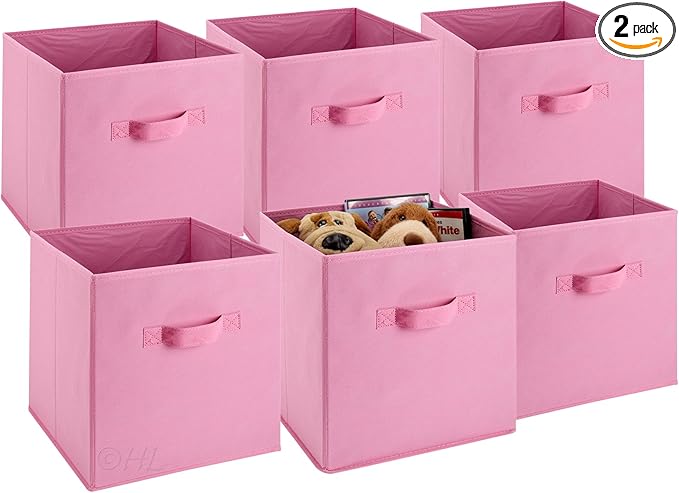 Handy Laundry 6-Pack Foldable Cube Storage Bins – Decorative Collapsible Organizer for Shelves, Closets, Underbed, Clothes, or Kids’ Toys (Pink)