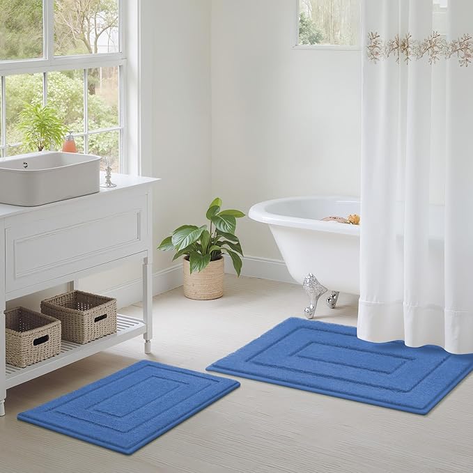 GRANNY SAYS Bathroom Rugs Sets 2 Piece,Soft Bath Mats for Bathroom, Bath Rugs Non Slip Washable, Absorbent Bath Rug for Tub, Shower & Toilet, BathMat Set, Blue 20" x 32" + 16" x 24"