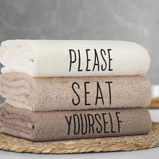3 Pcs Decorative Hand Towels for Bathroom and Kitchen Rustic Embroidered 100% Cotton Brown Hand Towels Decorative Set for Boho Brown Bathroom Decor
