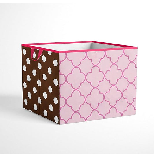 Bacati - Large Storage Tote Butterflies Pink/Chocolate Girls 14 x 14 x 10 inches