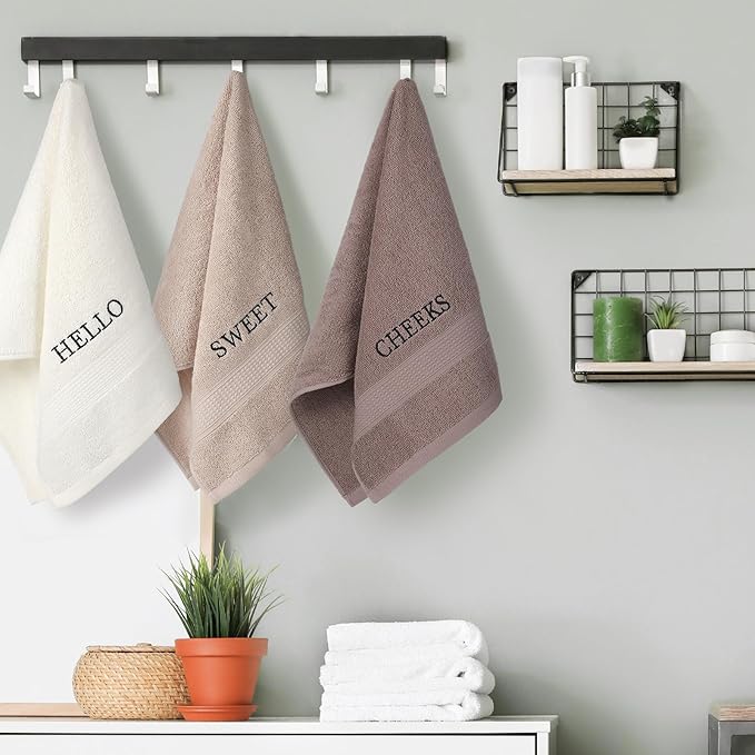 3 Pcs Hello Sweet Cheeks Hand Towels Farmhouse Decorative Embroidered Bathroom Hand Towels Rustic 100% Cotton Hand Towels Set for Boho Bathroom Kitchen Decor