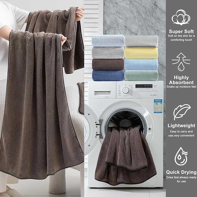 4 Piece Bath Towel Set 35"x70"Oversized Bath Towel for Bathroom Ultra Soft Fluffy Extra Large Bath Sheet Luxury Premium Bathroom Towel Highly Absorbent Quick Dry Shower Towel for Hotel Spa,Brown