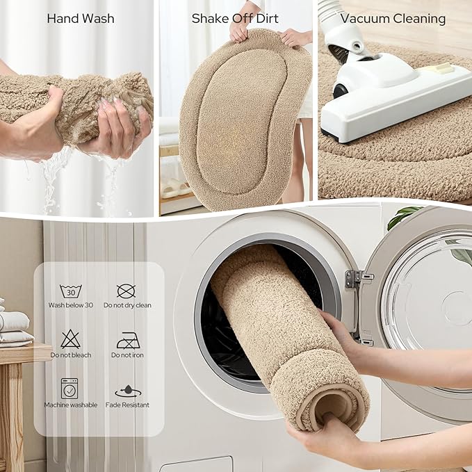 HOMEIDEAS Bathroom Rugs Sets 2 Piece, Soft Bathroom Mats and Absorbent Microfiber Machine Washable Bath Mats for Shower Room, Bathtub, Kitchen (20" x 32" + 16" x 24", Beige)